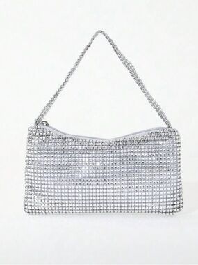 Silver Crystal Mesh Shoulder Bag